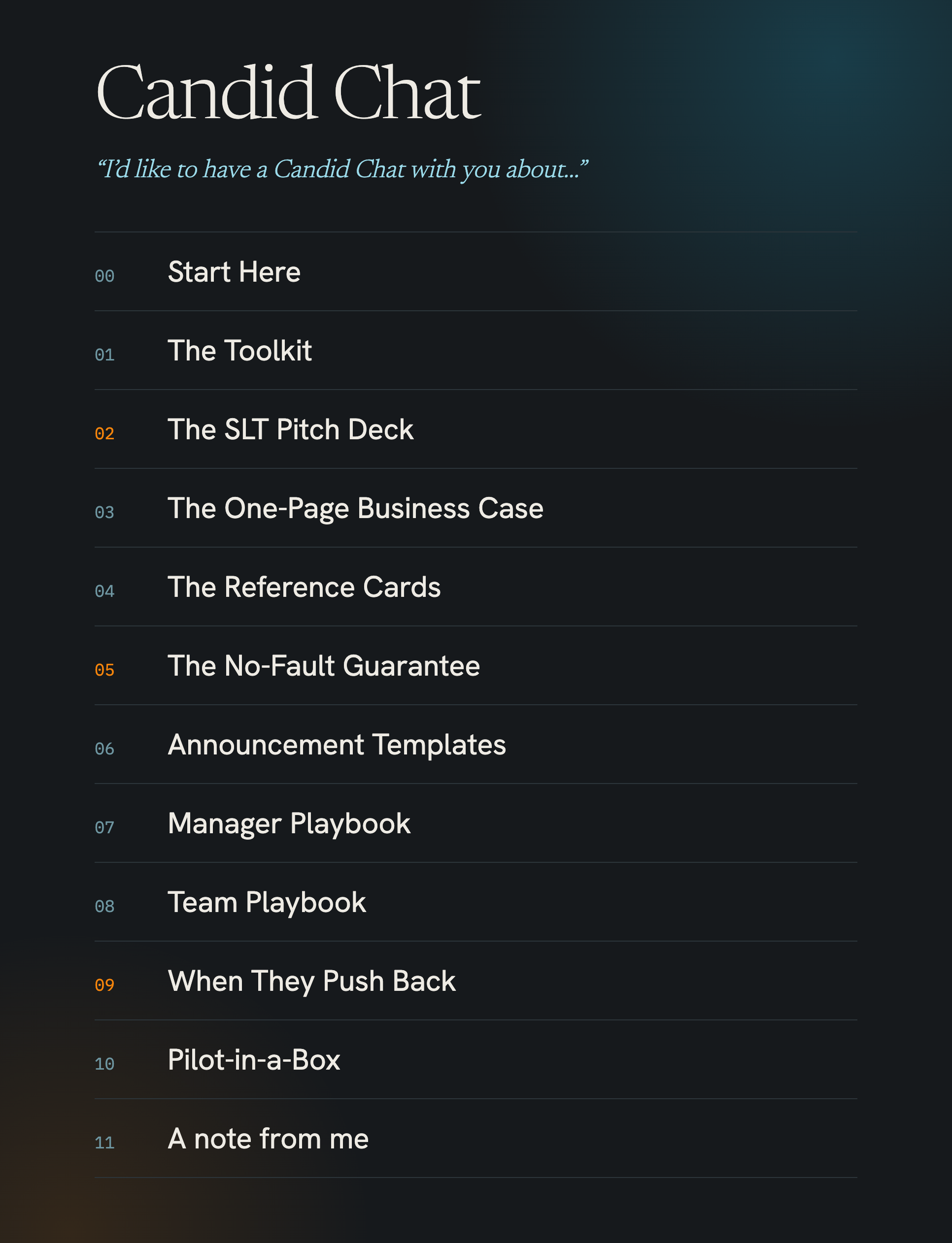 The Candid Chat Launch Pack: ten documents and a letter